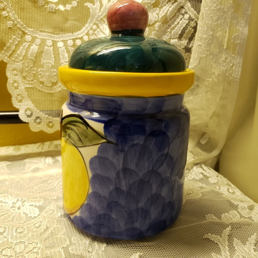 Vintage GEI Canister Peaches & Grapes Sealing Lid
